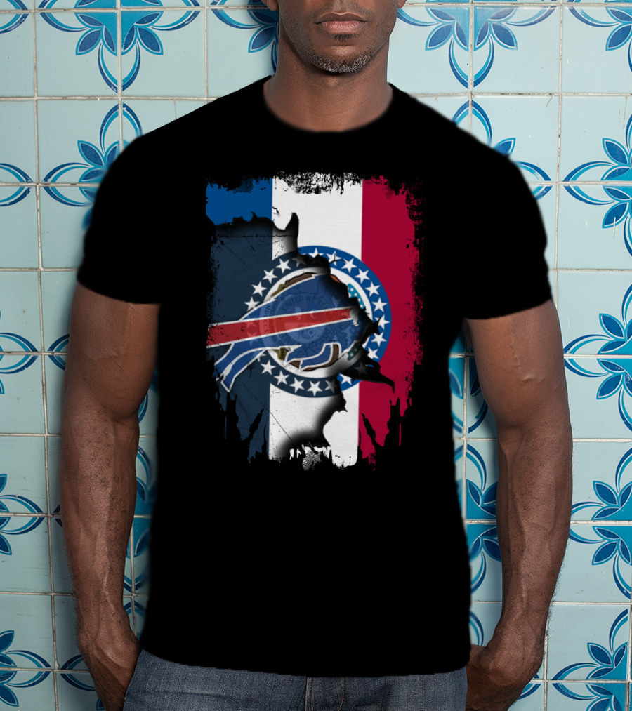 Missouri State Flag And Buffalo Bills Logo Fusion T-Shirt