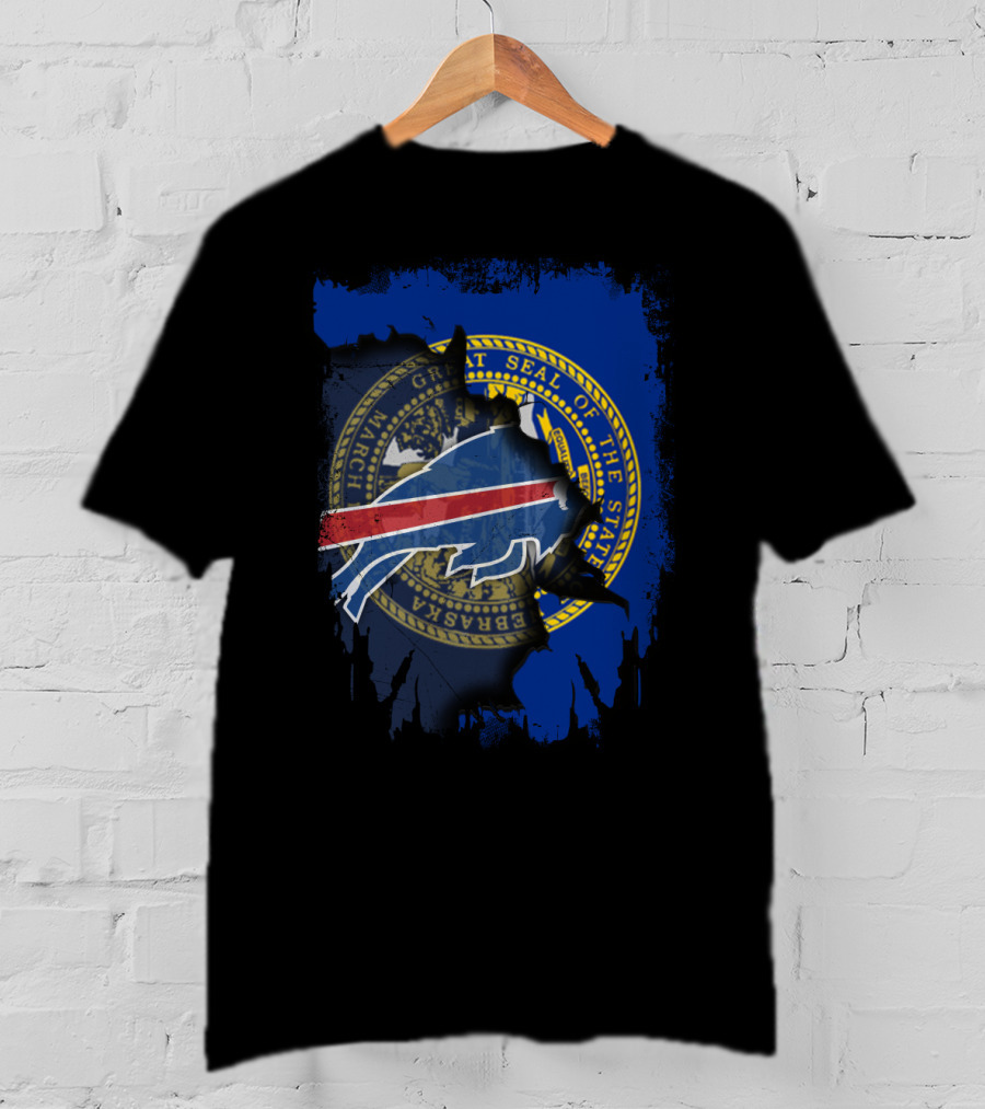 Great Seal Of Nebraska Torn Through Buffalo Bills T-Shirt