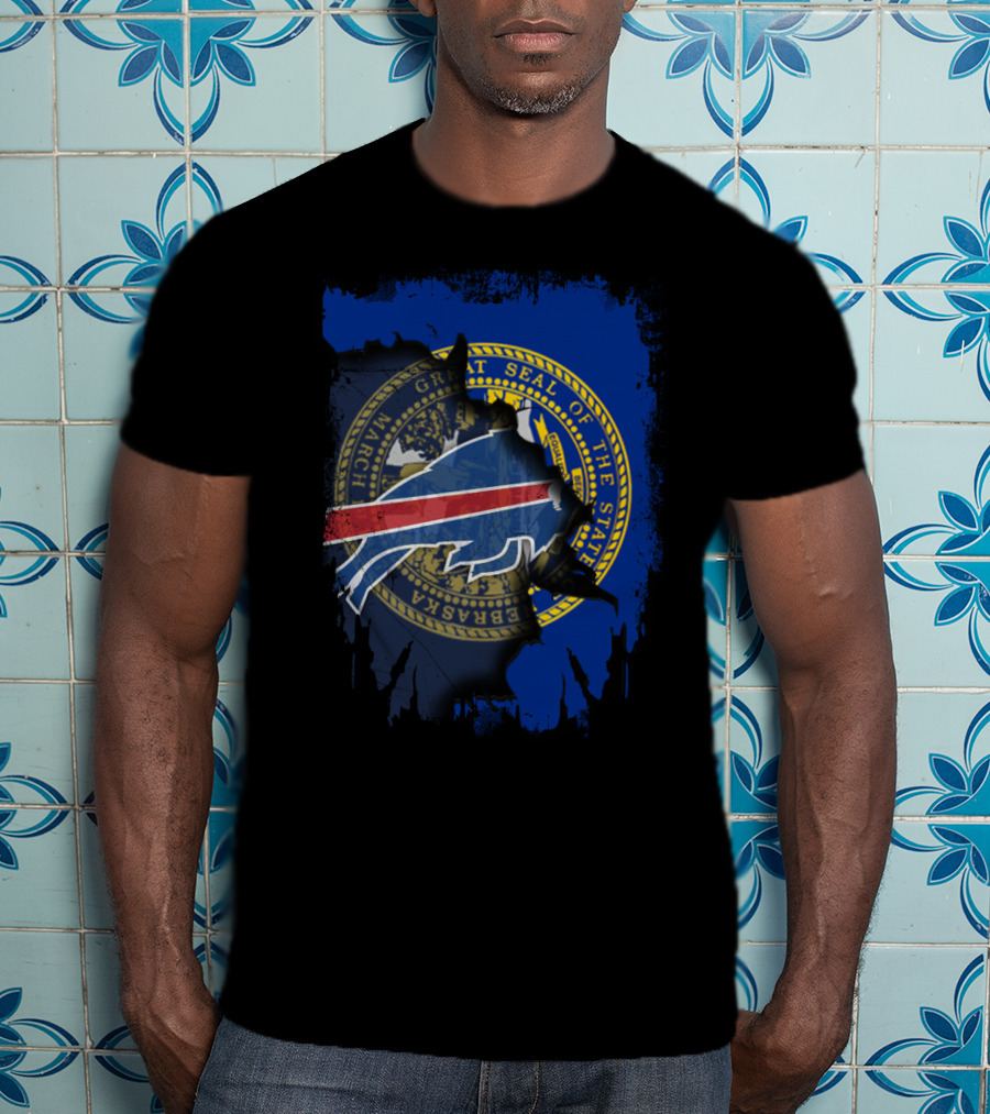 Great Seal Of Nebraska Torn Through Buffalo Bills T-Shirt