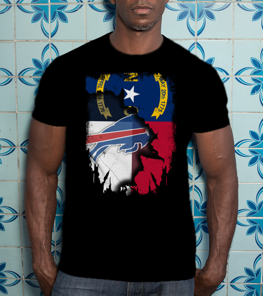 North Carolina State Flag Merging With Buffalo Bills Football Team Logo Elements T-Shirt