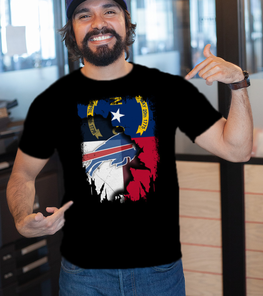 North Carolina State Flag Merging With Buffalo Bills Football Team Logo Elements T-Shirt