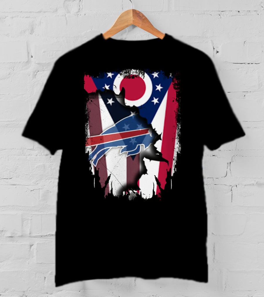 Ohio Flag And Buffalo Bills Logo Fusion T-Shirt