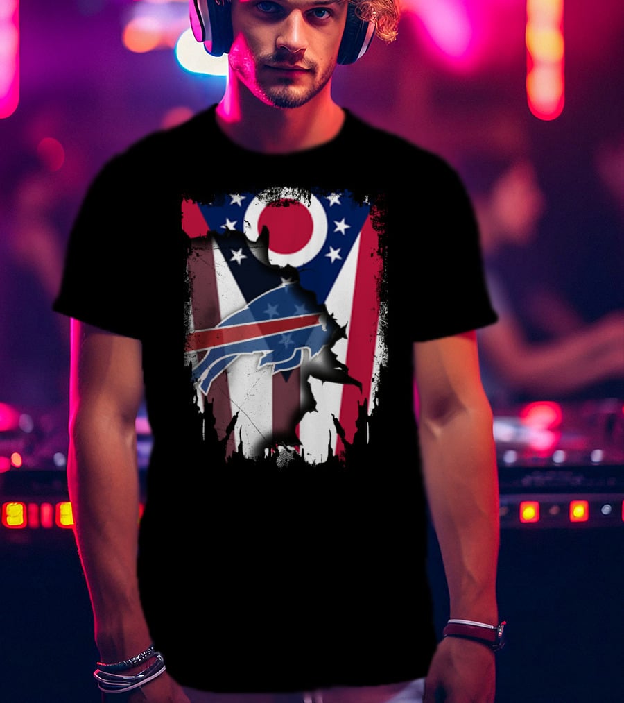 Ohio Flag And Buffalo Bills Logo Fusion T-Shirt