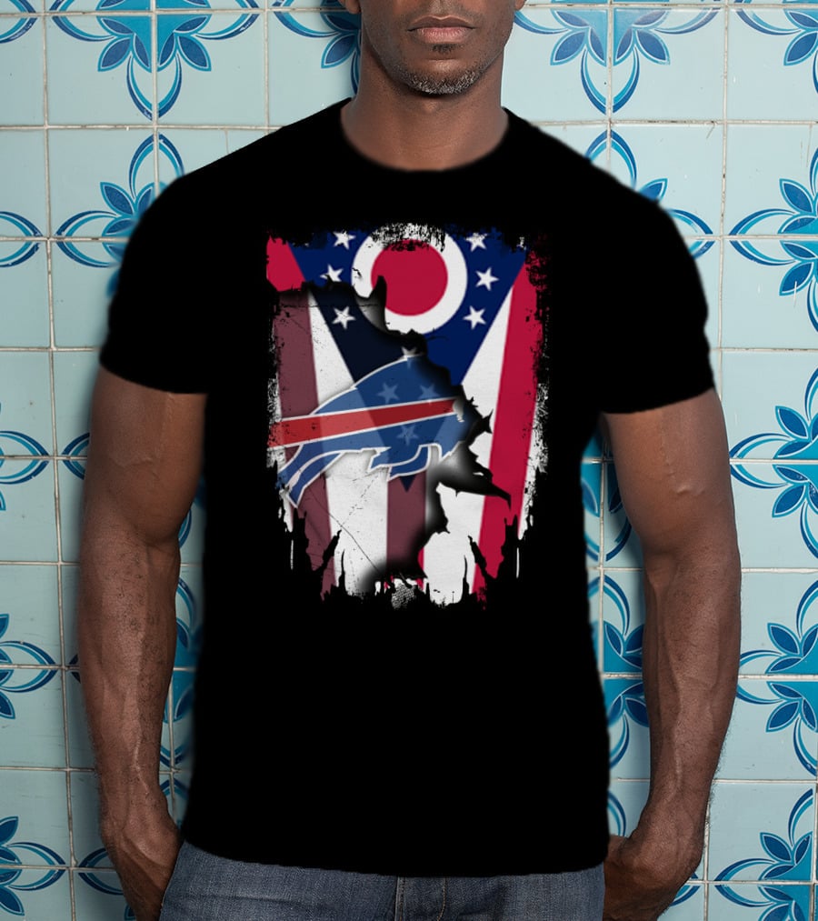 Ohio Flag And Buffalo Bills Logo Fusion T-Shirt