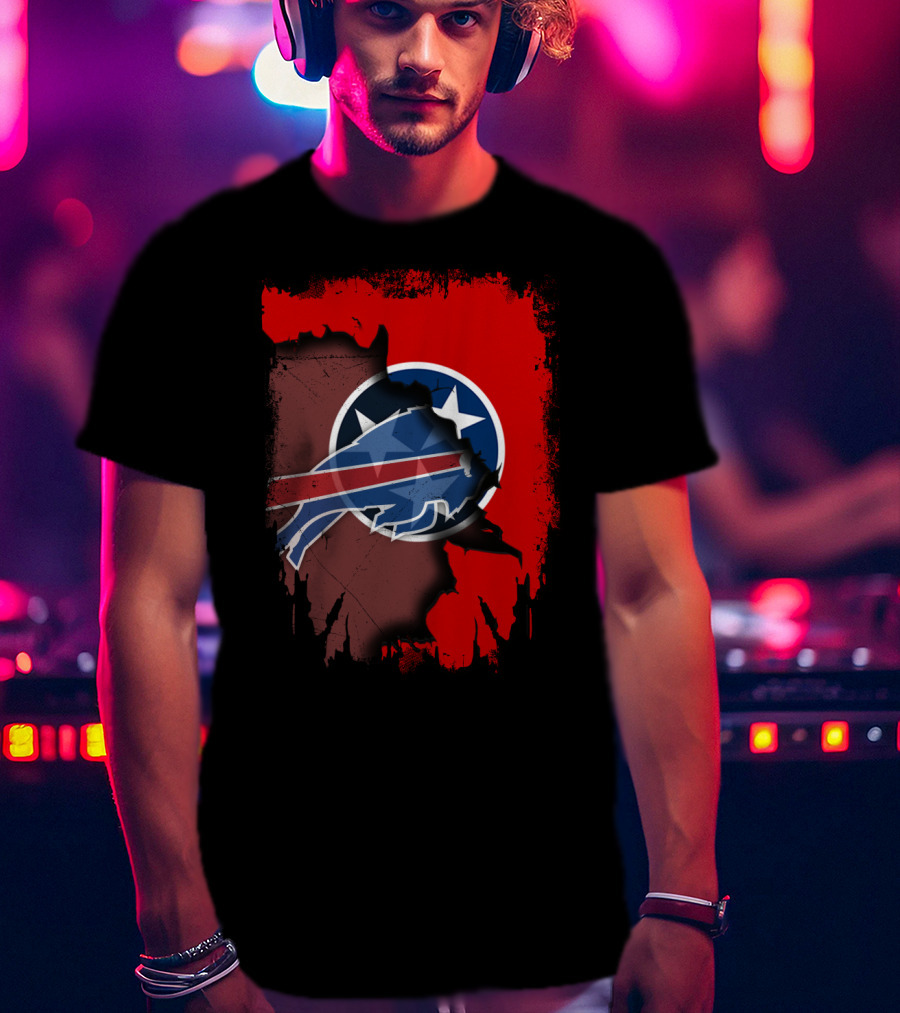 Together Tennessee Buffalo Bills Logo Tennessee Flag Fusion T-Shirt