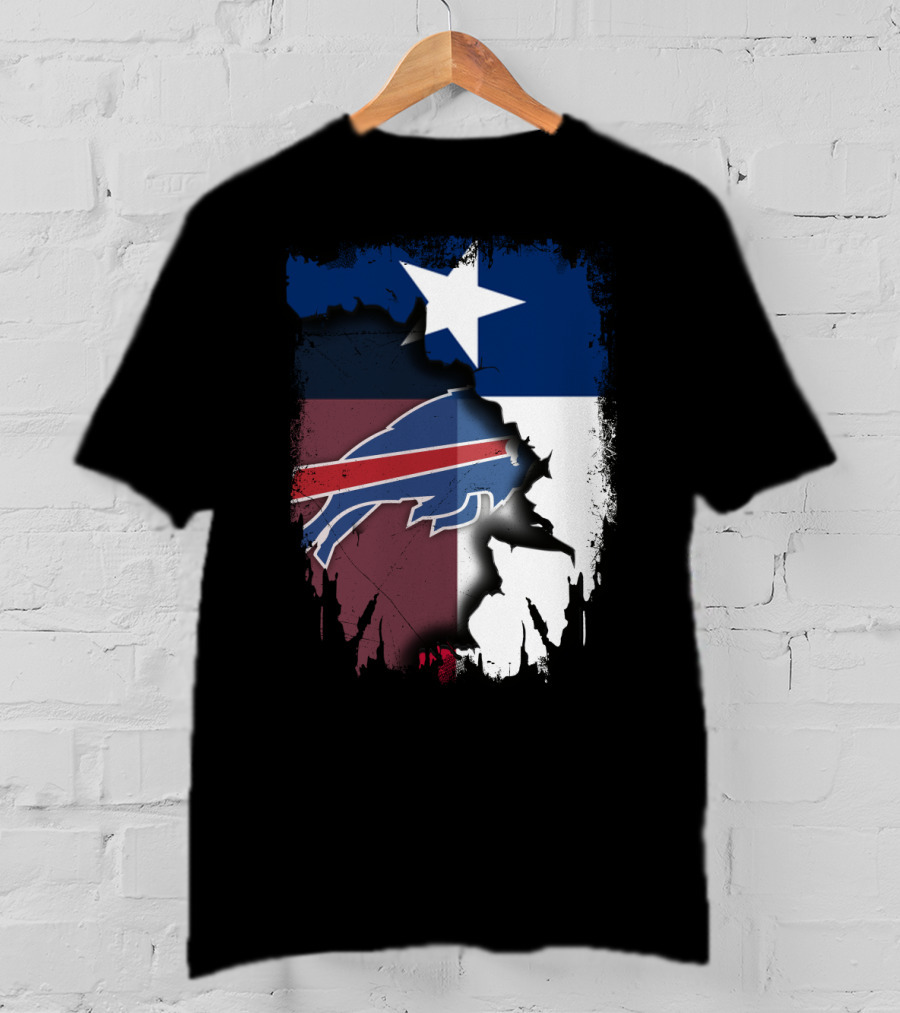 Texas And Buffalo Bills United With Lone Star Flag T-Shirt