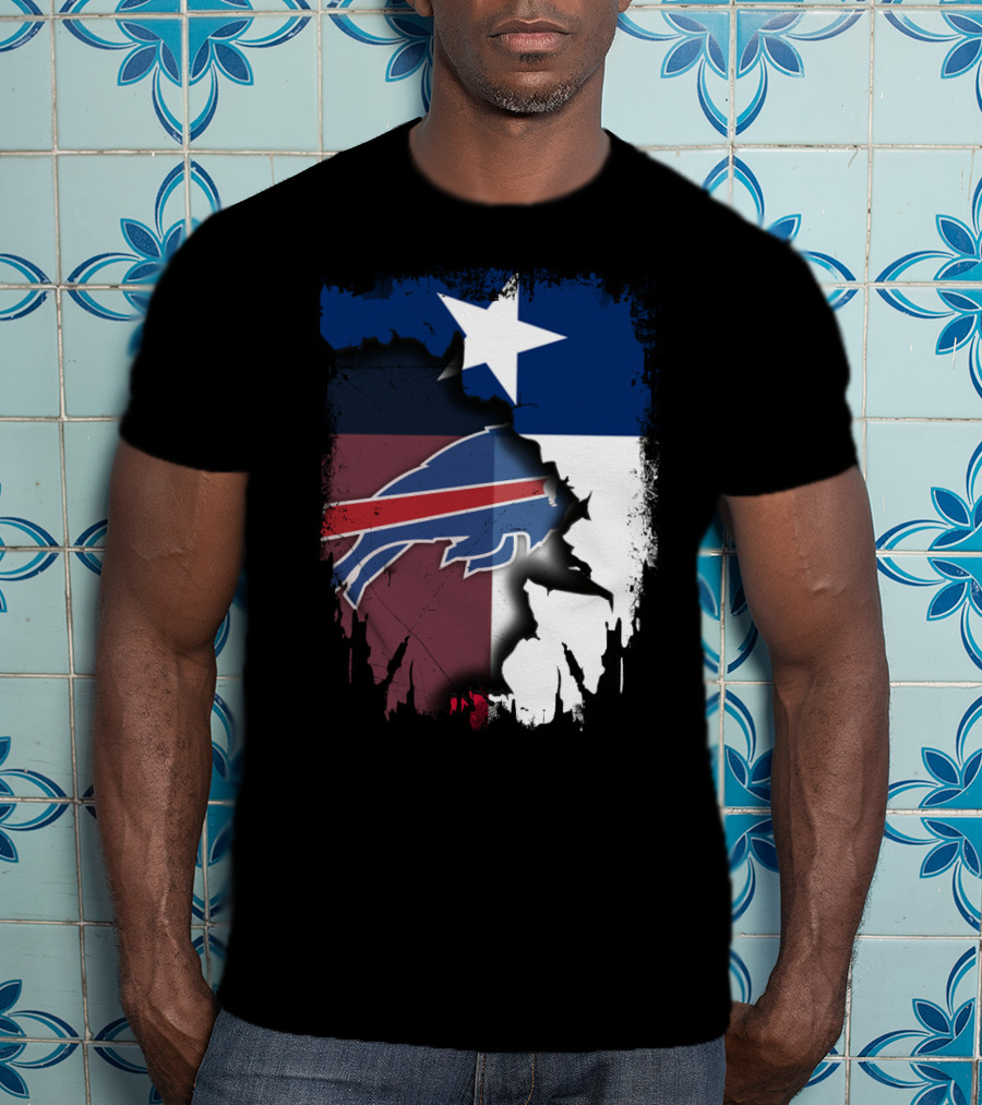 Texas And Buffalo Bills United With Lone Star Flag T-Shirt