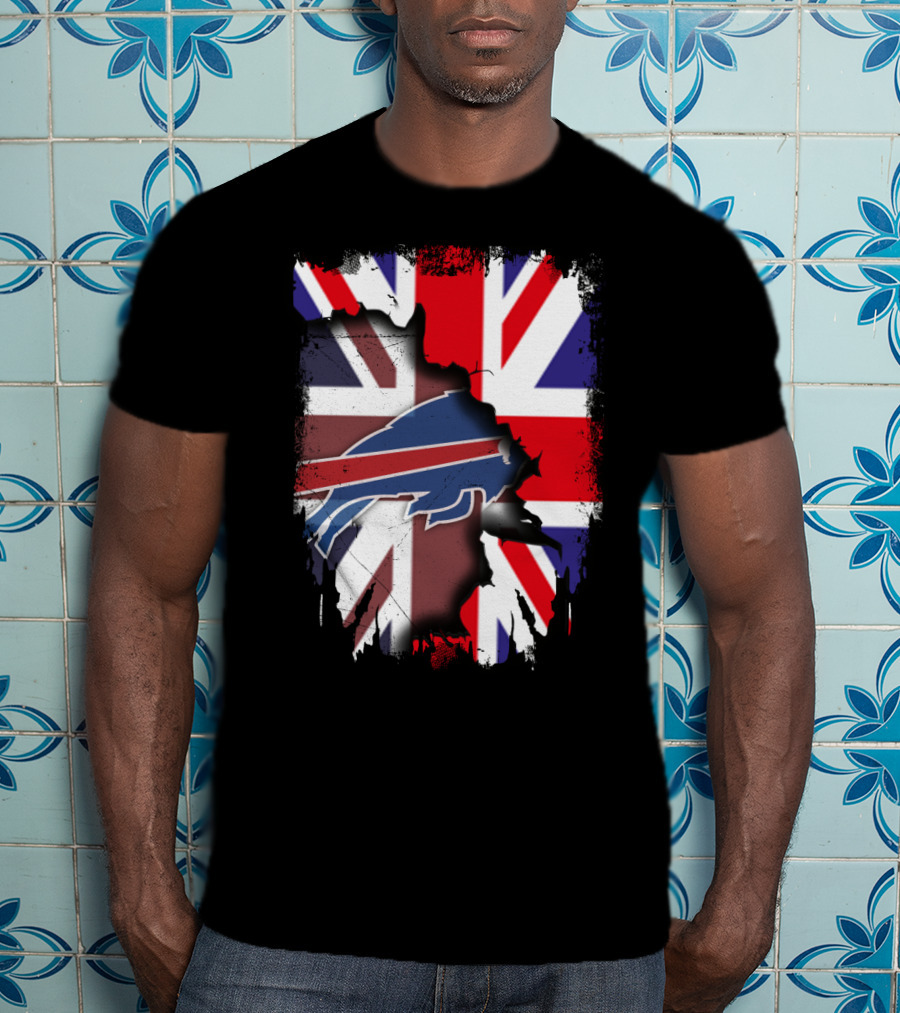 United Kingdom Flag Torn With Buffalo Bills T-Shirt