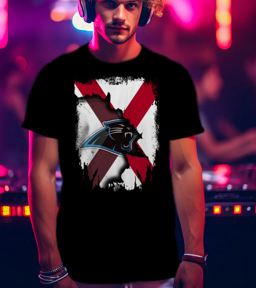 Alabama State Flag With Carolina Panthers Logo Fusion T-Shirt