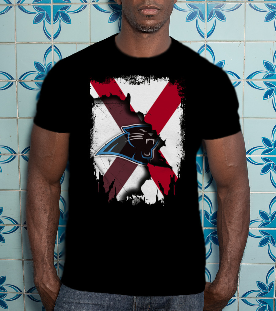 Alabama State Flag With Carolina Panthers Logo Fusion T-Shirt