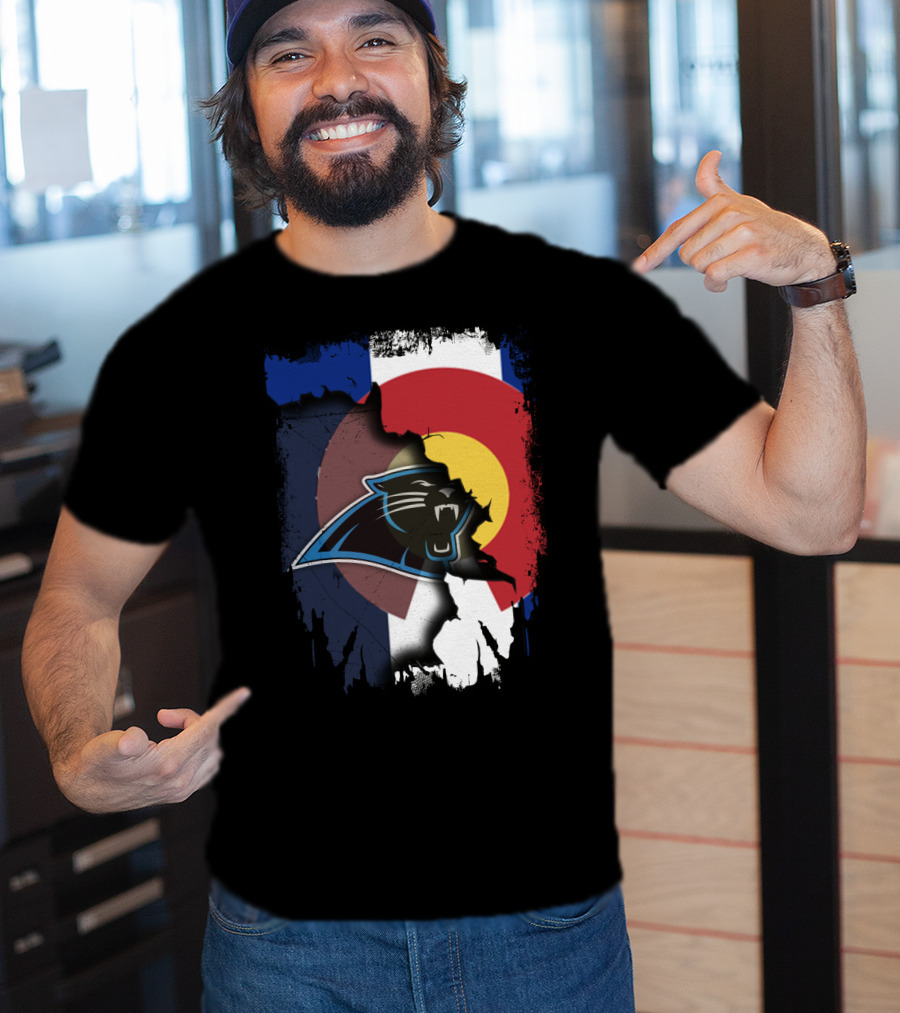 Colorado Flag With Panthers Logo Overlay T-Shirt