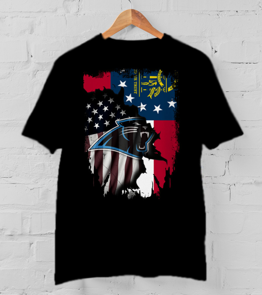 Georgia Flag And American Flag With Carolina Panthers T-Shirt