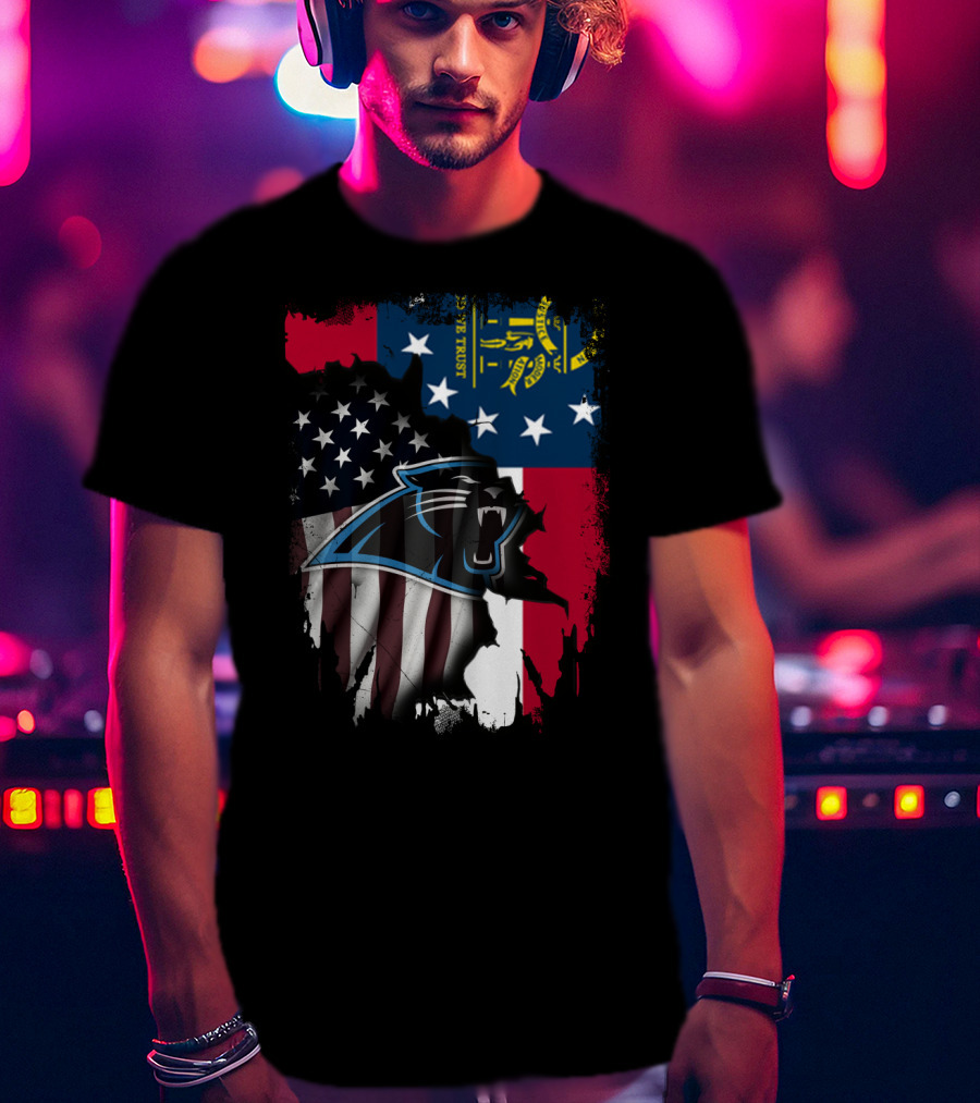 Georgia Flag And American Flag With Carolina Panthers T-Shirt