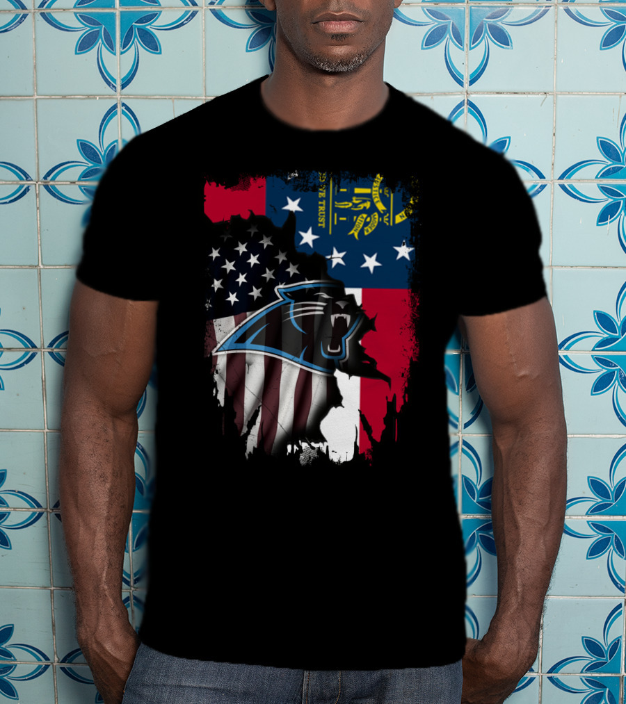 Georgia Flag And American Flag With Carolina Panthers T-Shirt