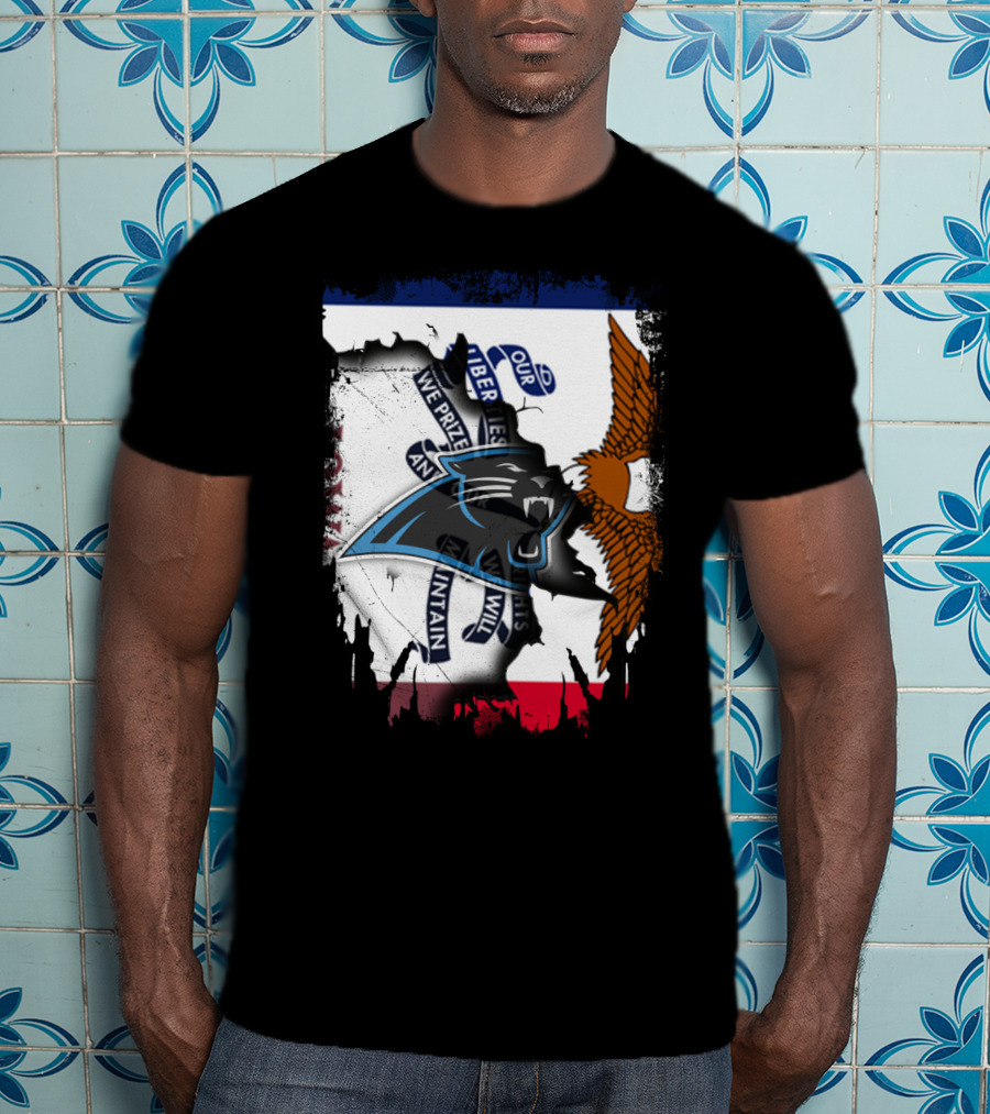 Iowa Panthers Emblem With Flag And Eagle T-Shirt