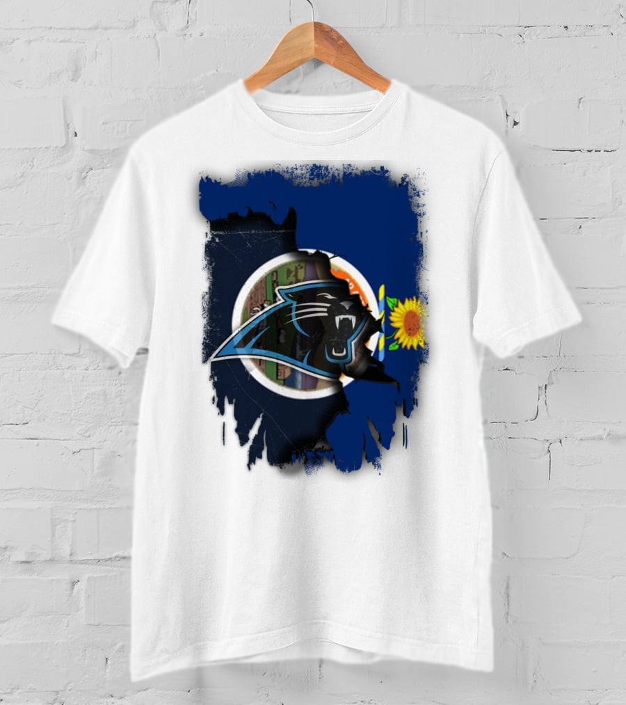 Kansas Sunflower With Carolina Panthers Logo Fusion T-Shirt