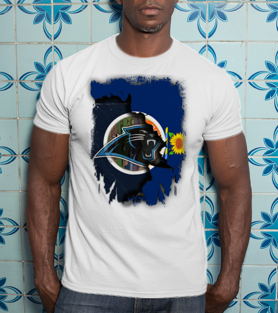 Kansas Sunflower With Carolina Panthers Logo Fusion T-Shirt