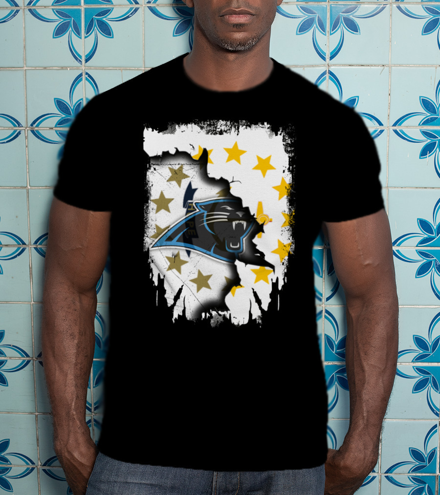 Rhode Island United With Carolina Panthers Logo And Stars T-Shirt