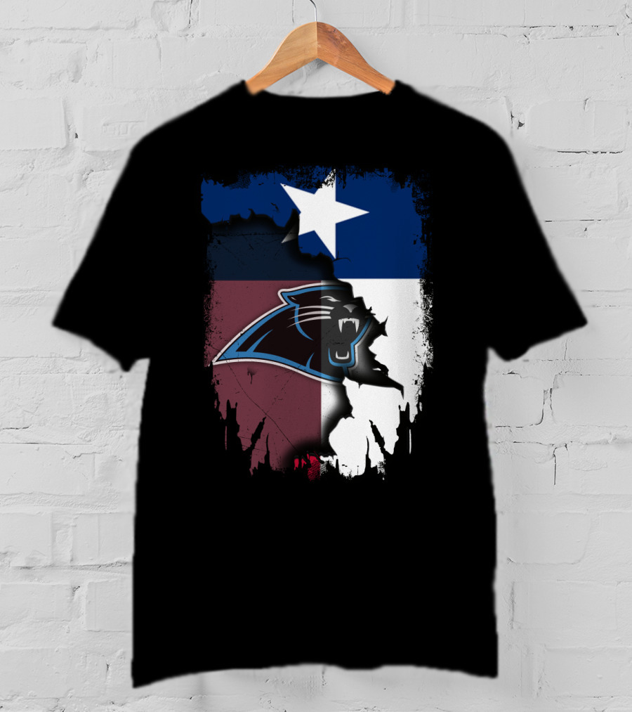 Texas Flag Combined With Carolina Panthers T-Shirt