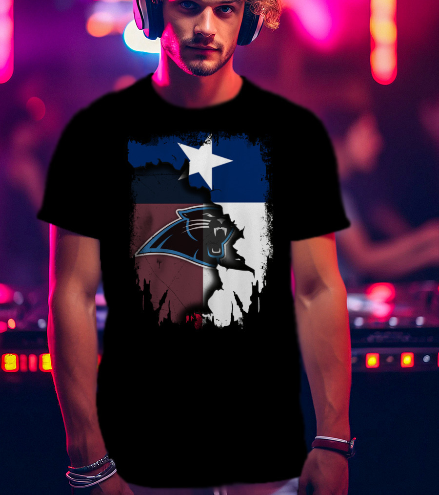 Texas Flag Combined With Carolina Panthers T-Shirt