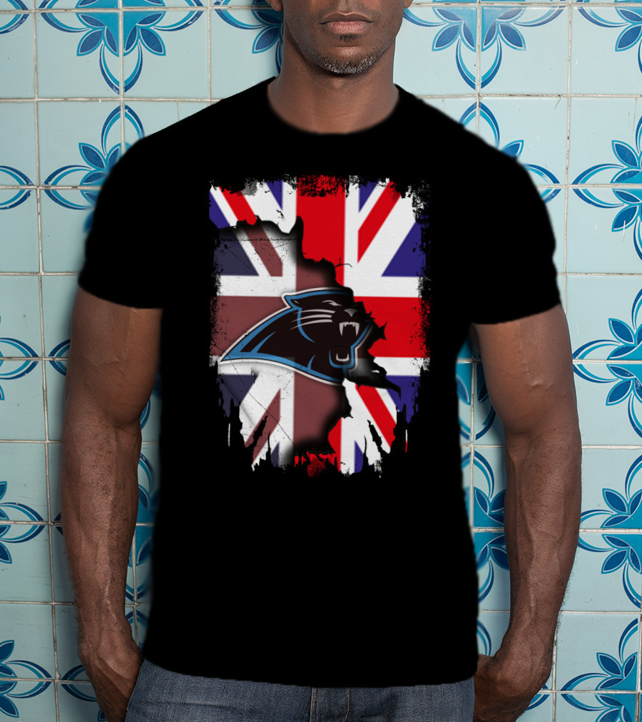 United Kingdom Flag With Panthers Logo Overlay T-Shirt