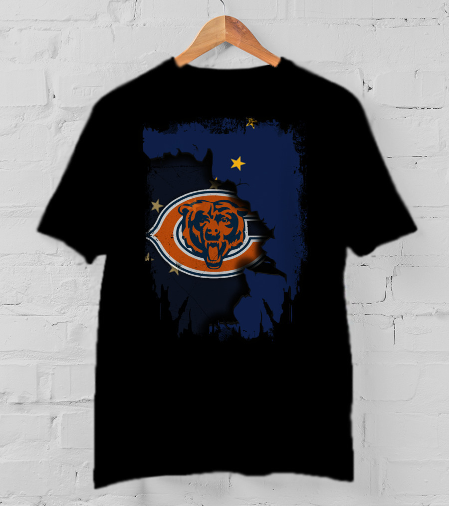 Alaska Map With Chicago Bears Logo And Stars T-Shirt
