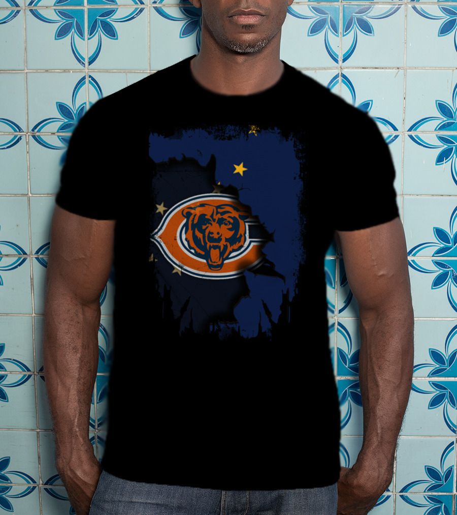 Alaska Map With Chicago Bears Logo And Stars T-Shirt