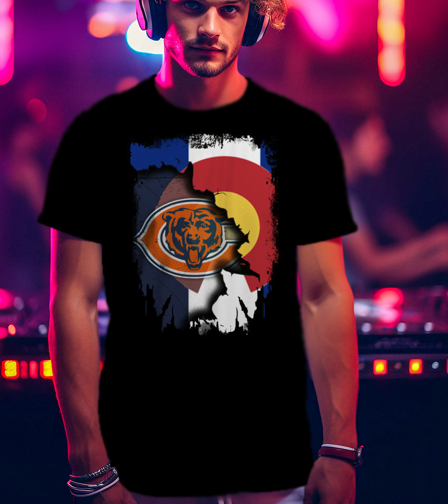 Colorado Flag Chicago Bears Logo Fusion T-Shirt