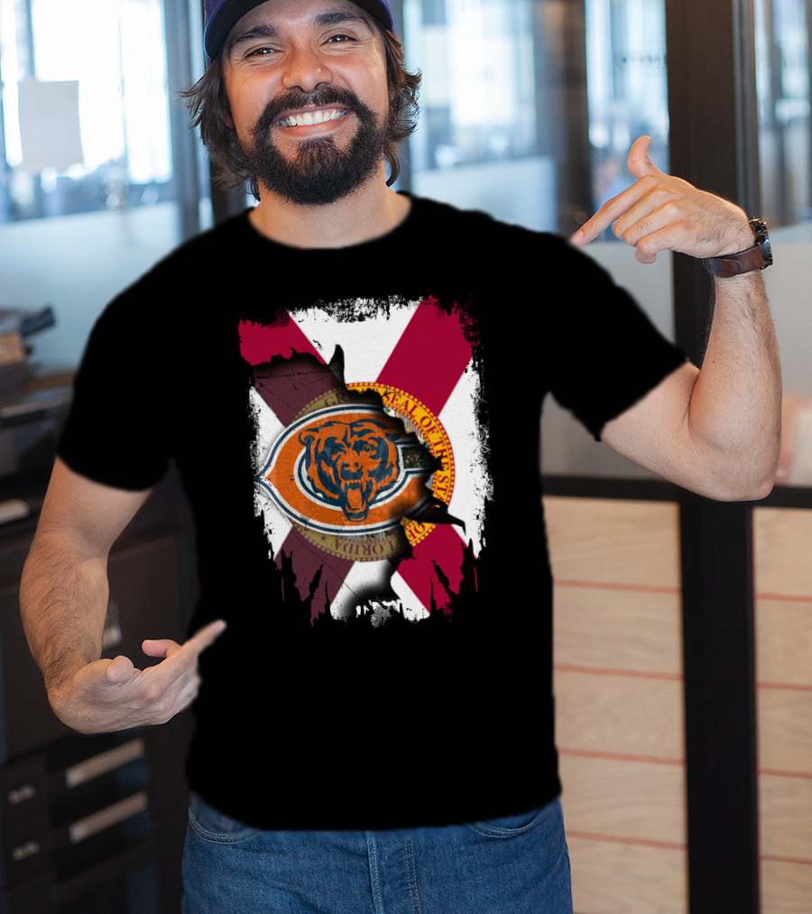 Florida Flag With Chicago Bears Logo Overlay T-Shirt