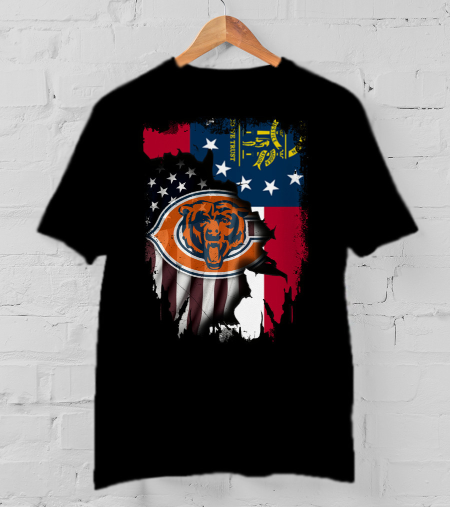 Bear Logo With Georgia And American Flags T-Shirt