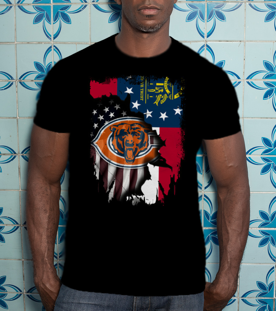 Bear Logo With Georgia And American Flags T-Shirt