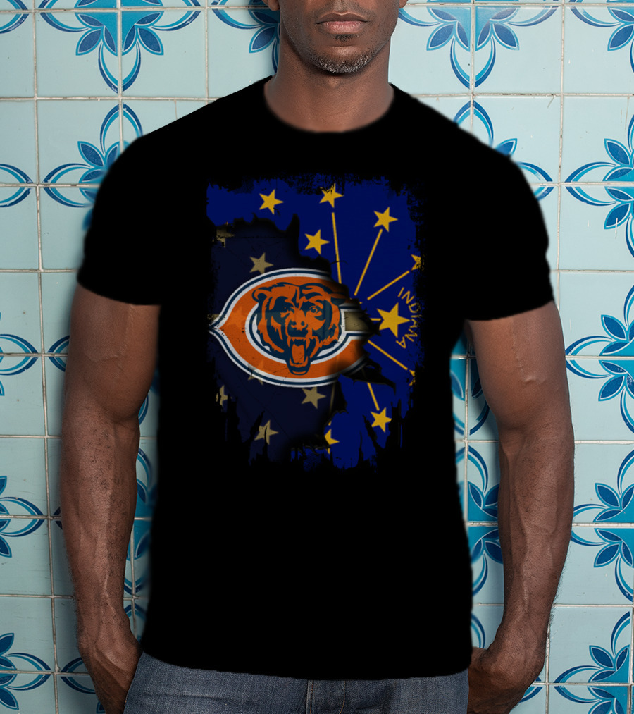 Chicago Bears And Indiana State Flag Blend Together T-Shirt