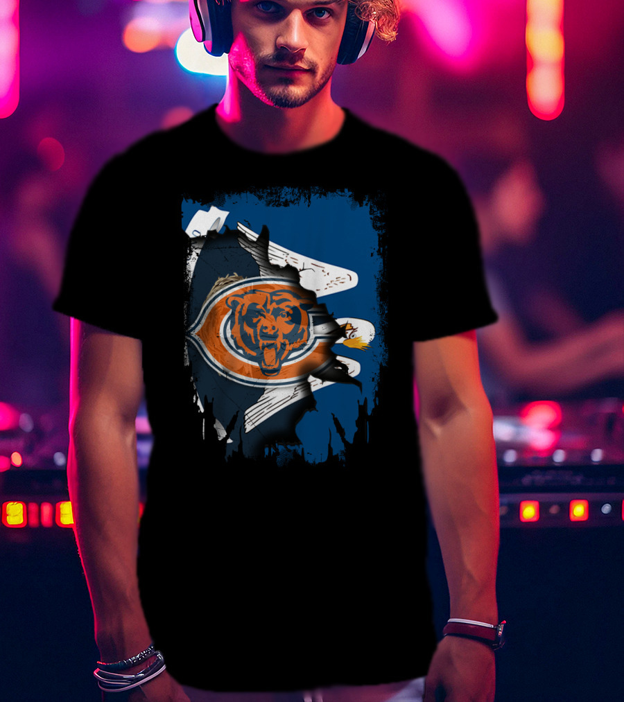 Bears Logo With Eagle Overlay On Torn Blue Background T-Shirt