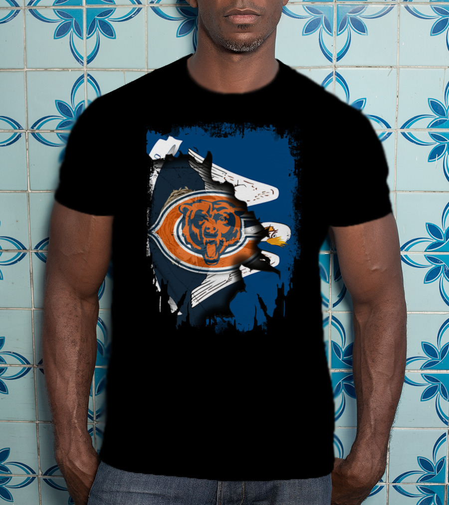 Bears Logo With Eagle Overlay On Torn Blue Background T-Shirt