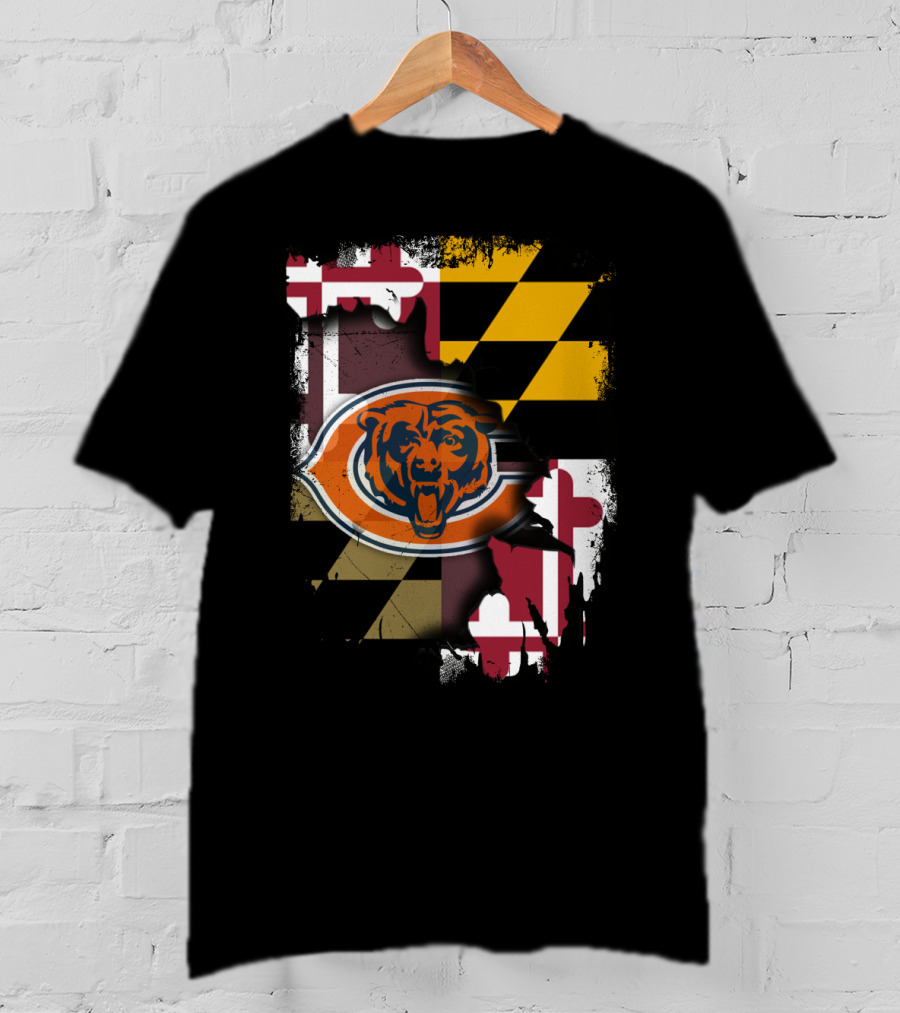Maryland Flag With Chicago Bears Logo Integration T-Shirt