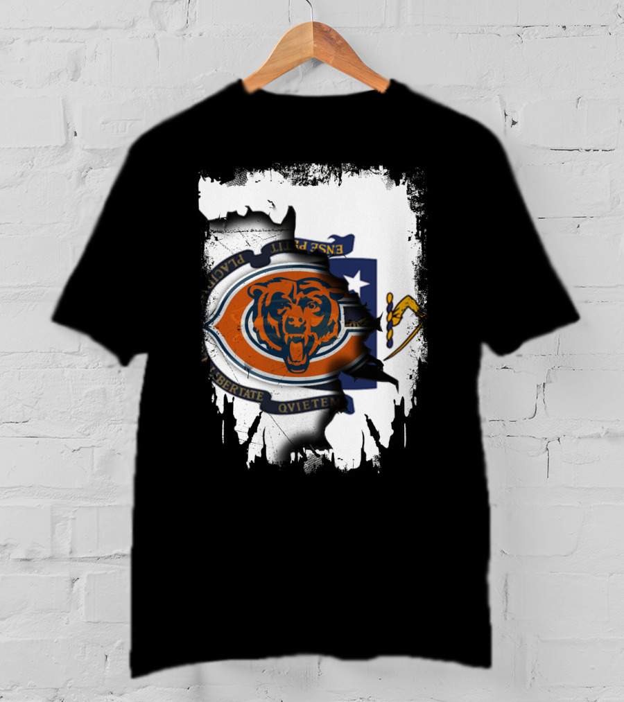 Massachusetts Flag With Chicago Bears Logo Fusion T-Shirt