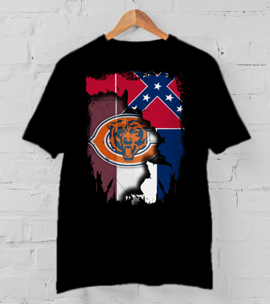 Chicago Bears Logo Over Mississippi Flag Tear T-Shirt