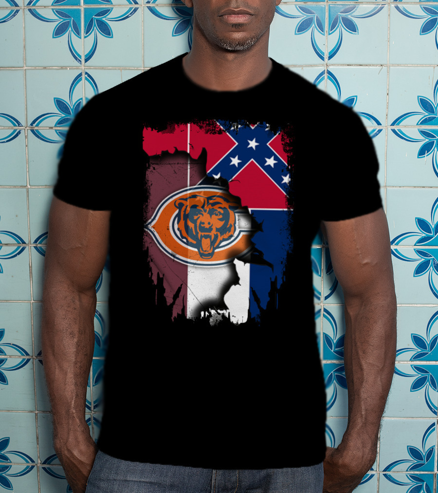 Chicago Bears Logo Over Mississippi Flag Tear T-Shirt
