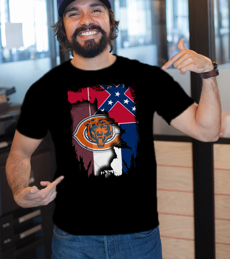 Chicago Bears Logo Over Mississippi Flag Tear T-Shirt