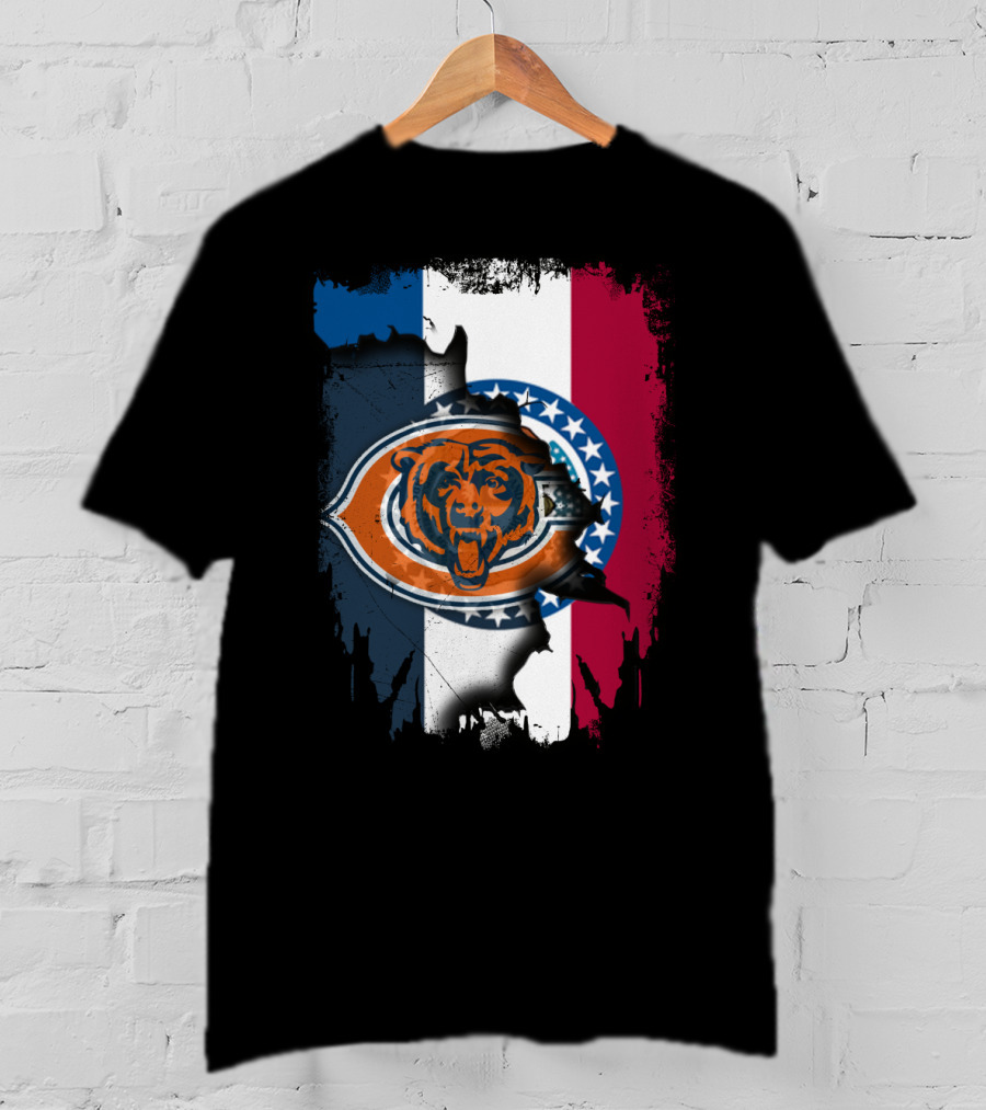 Chicago Bears Emblem Over Missouri Flag Colors T-Shirt