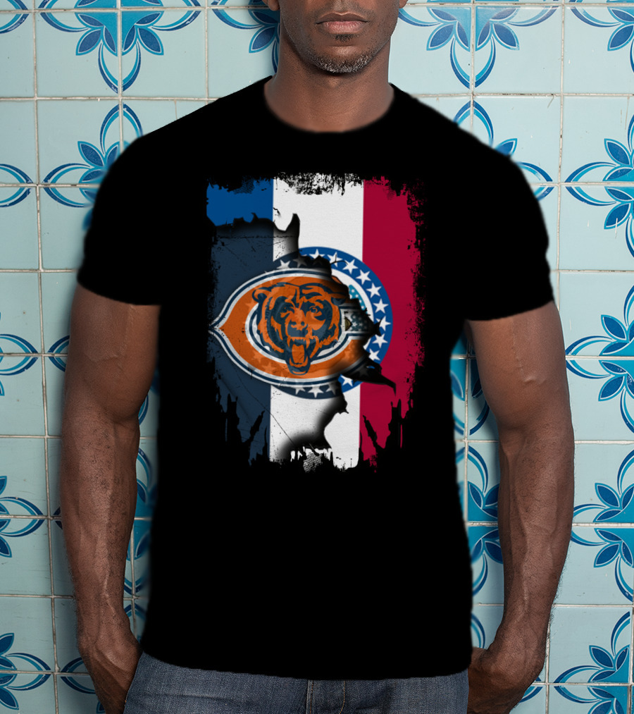 Chicago Bears Emblem Over Missouri Flag Colors T-Shirt