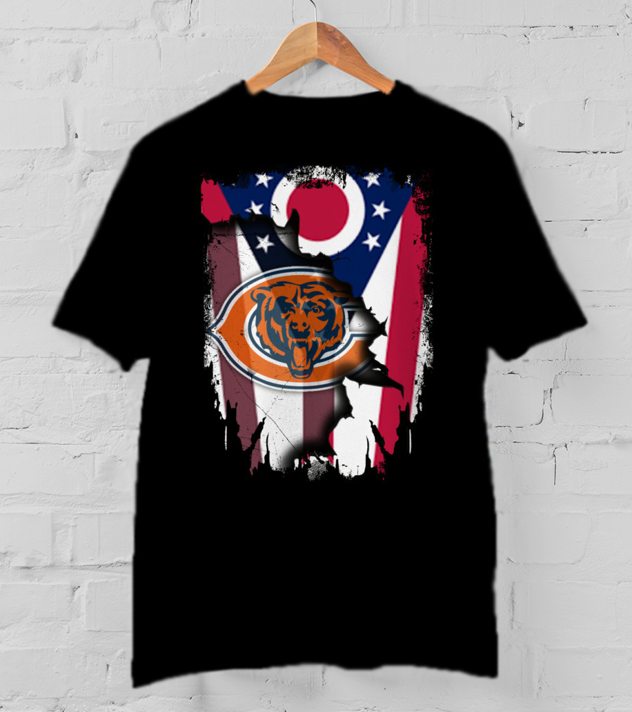 Ohio Flag With Chicago Bears Logo Representing Togetherness T-Shirt