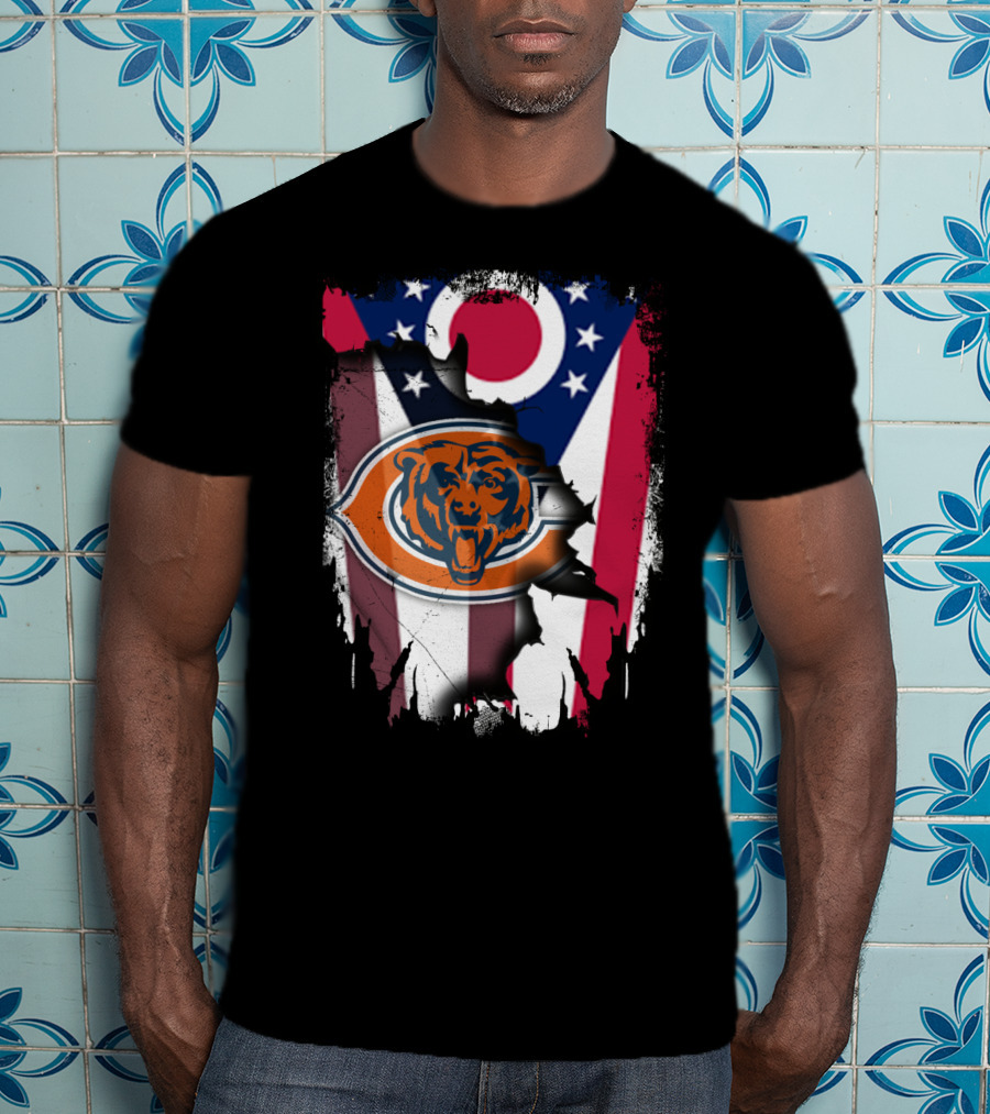 Ohio Flag With Chicago Bears Logo Representing Togetherness T-Shirt