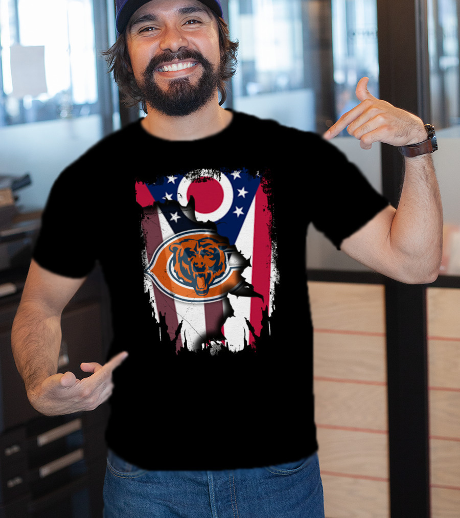 Ohio Flag With Chicago Bears Logo Representing Togetherness T-Shirt