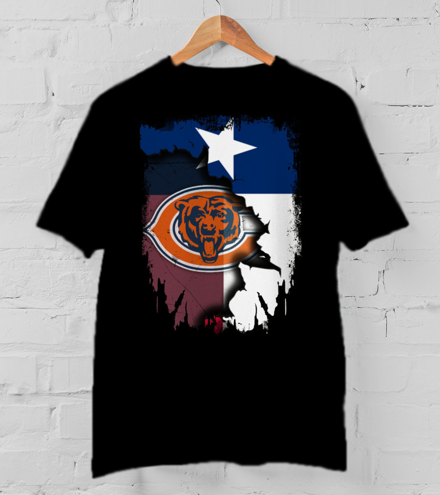 Texas Flag And Chicago Bears Logo Together T-Shirt