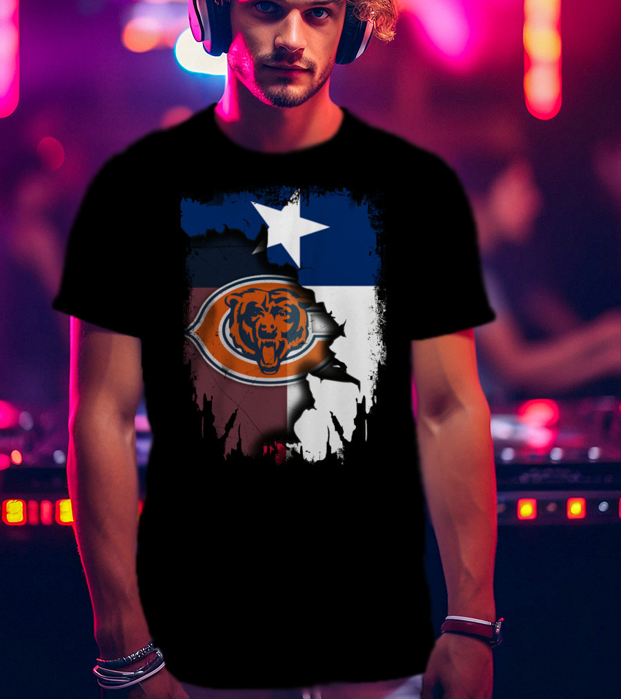 Texas Flag And Chicago Bears Logo Together T-Shirt