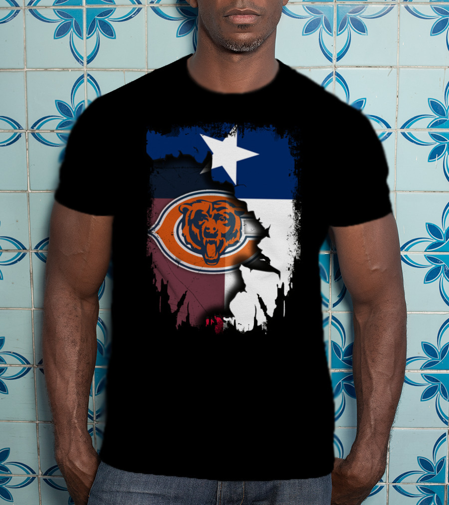 Texas Flag And Chicago Bears Logo Together T-Shirt