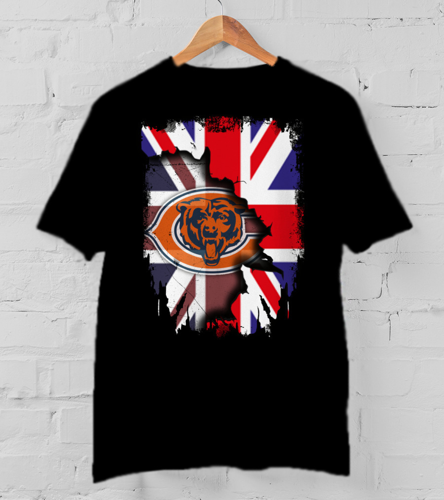 United Kingdom Flag With Chicago Bears Logo Overlap T-Shirt