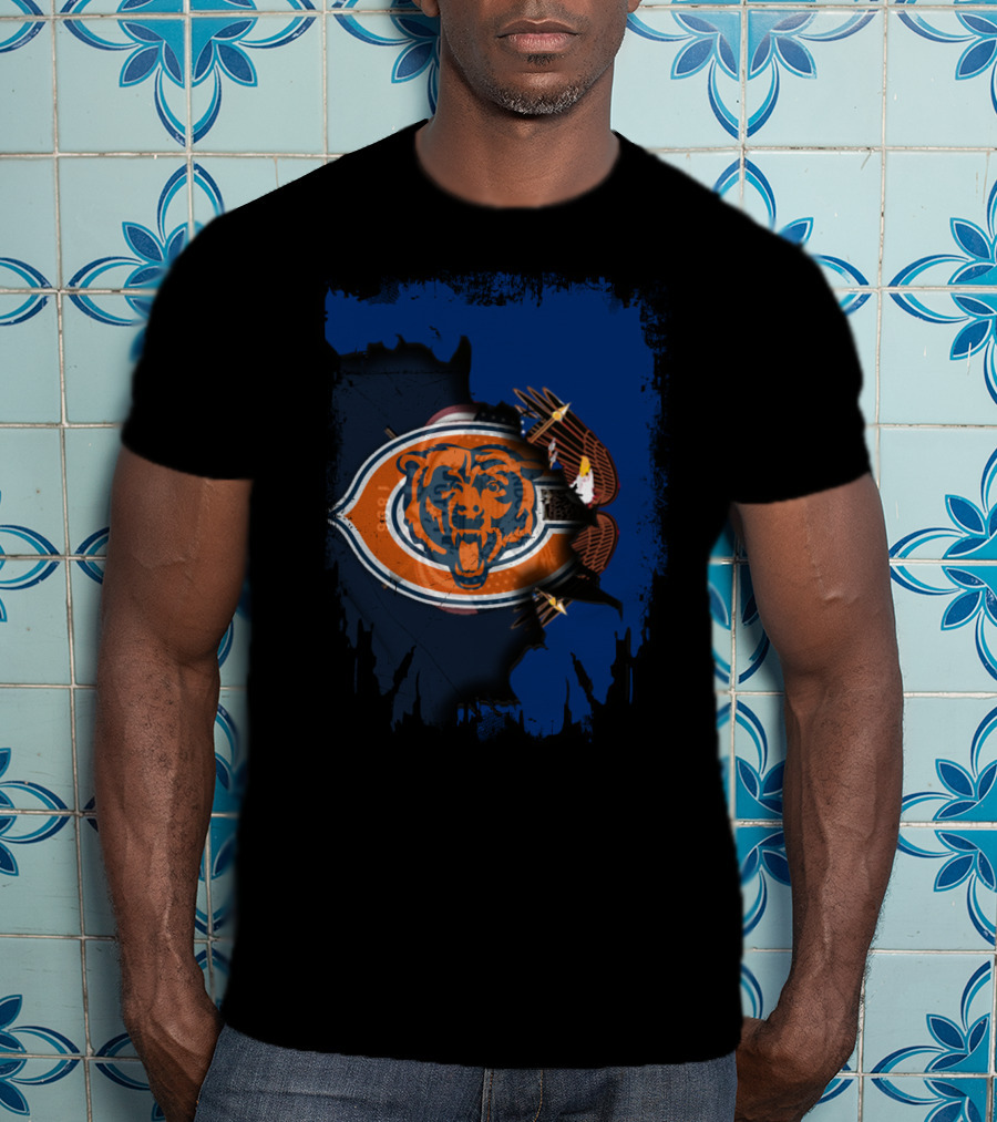 Chicago Bears Logo Blended With American Eagle In Utah Outline T-Shirt