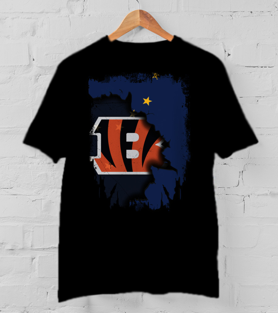 Alaska Map With Cincinnati Bengals Logo T-Shirt